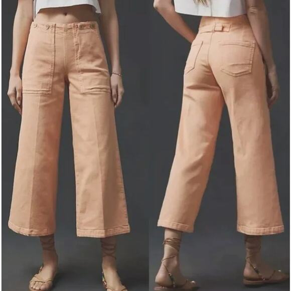 NEW! PILCRO 'The Kit' Cropped High-Rise Wide Leg Jeans in PEACH (31) - Picture 2 of 4